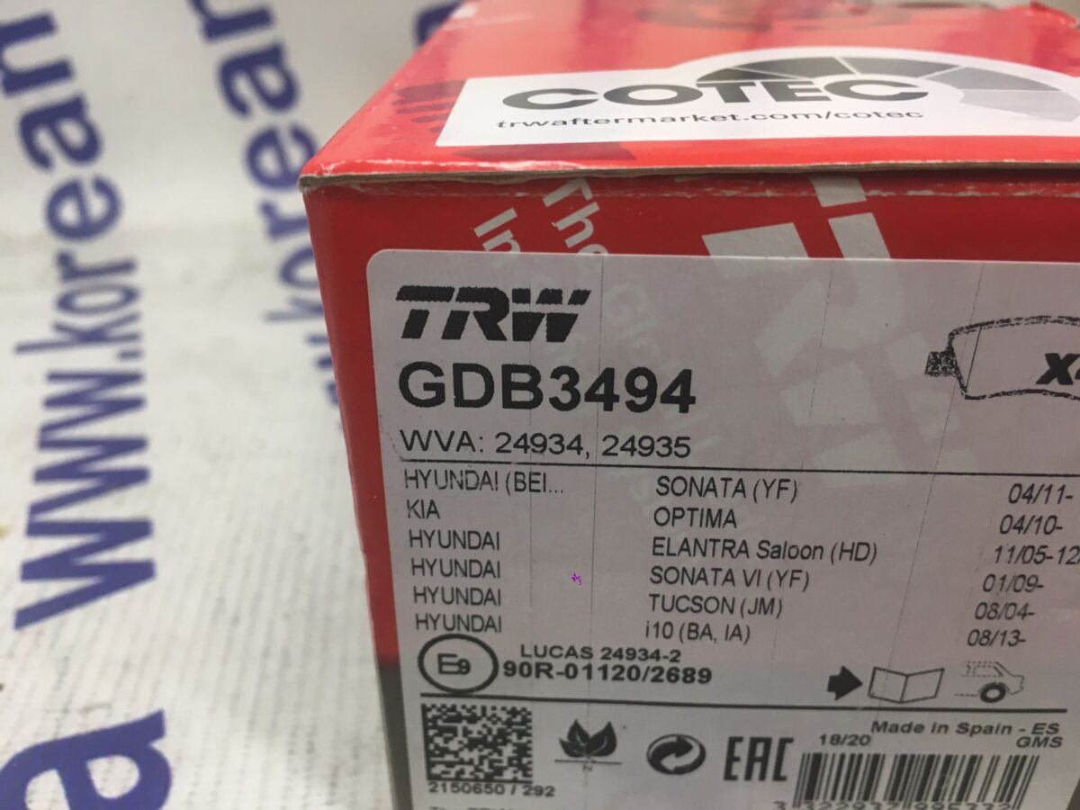 Колодки задние HYUNDAI SOLARIS, I30 II, I40, TUCSON (JM), KIA SOUL, RIO III GDB3494 Колодки задние HYUNDAI SOLARIS, I30 II, I40, TUCSON (JM), KIA SOUL, RIO III GDB3494